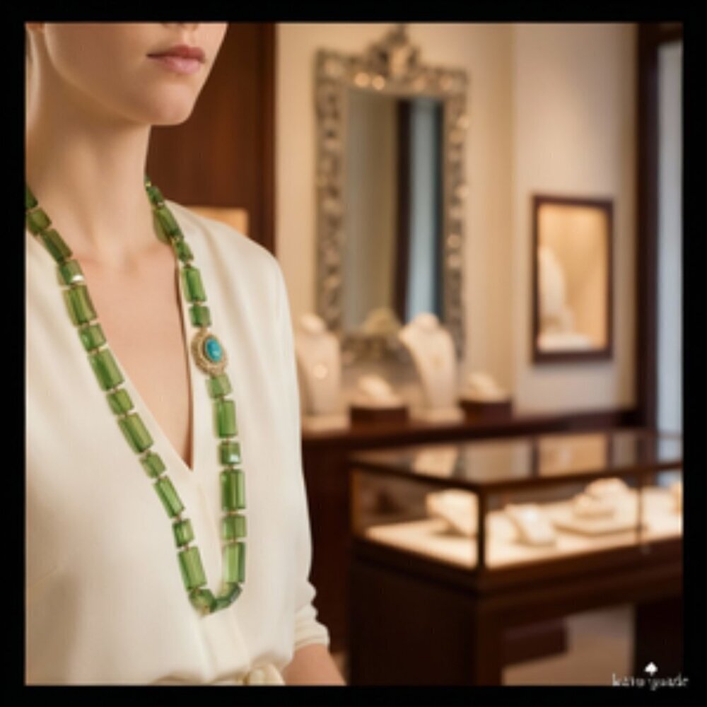 RARE Vintage Kate Spade Green Crystal Dopamine Statement Necklace | Art Deco